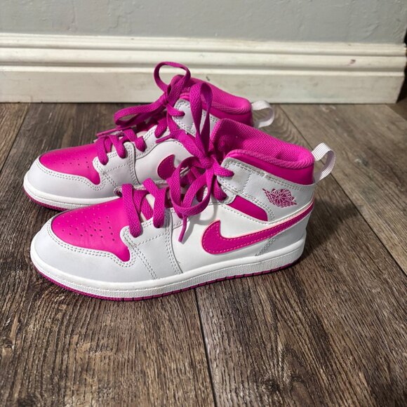 Girls Pink and White Nike Air Jordans High Tops - Picture 3 of 6